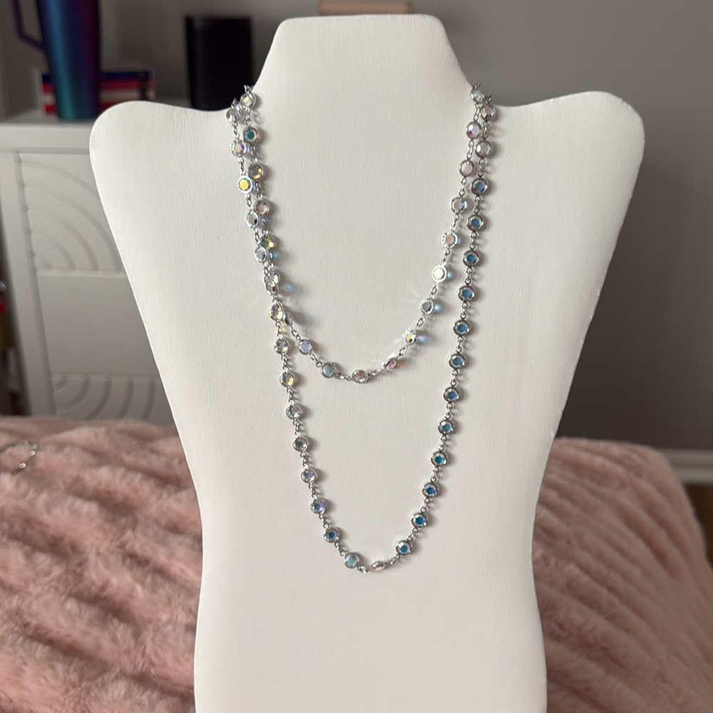 Touchstone Crystal by Swarovski Aurora Borealis Bezel Necklace Silver-Tone - Picture 2 of 7